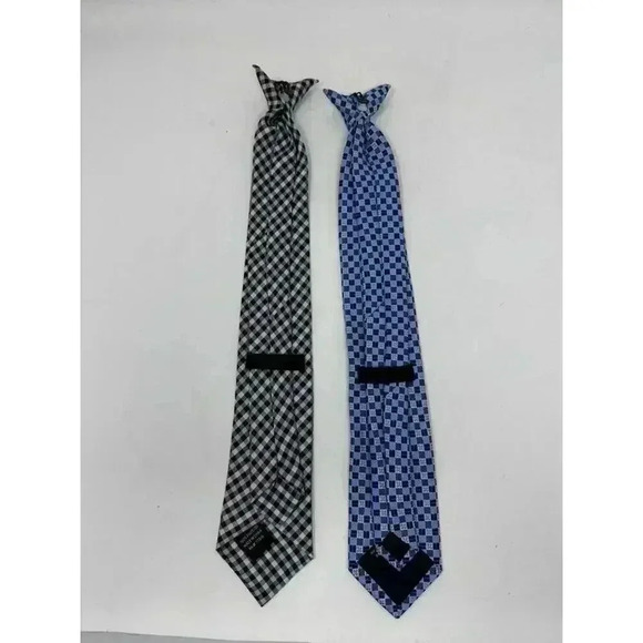 Youth Clip On Neck Tie - Set of Two - Black/White and Blue/Gray - Picture 9 of 11